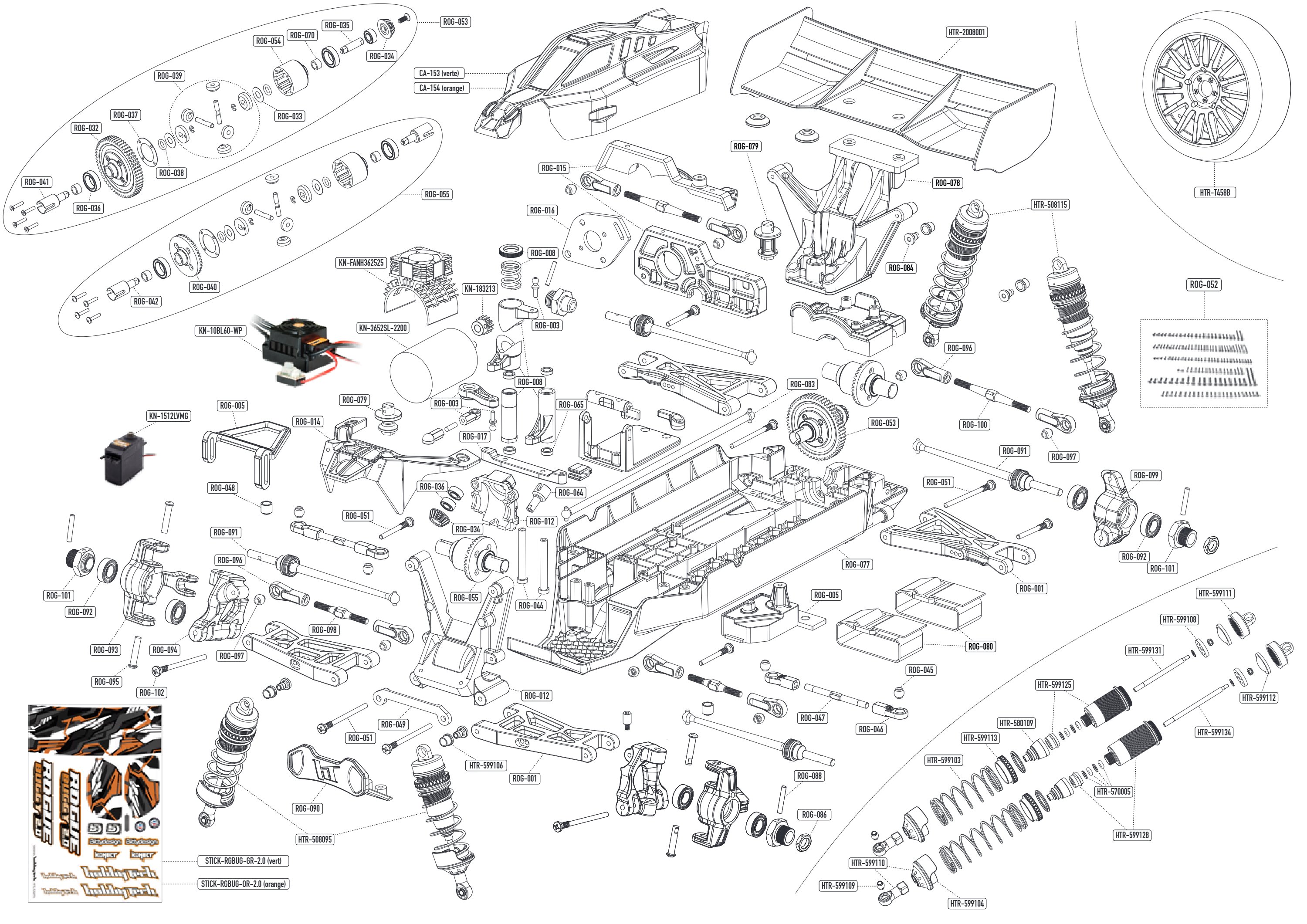 Vue éclatée Hobbytech Rogue Buggy 2.0