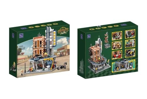 PANTASY Retro Motorcycle Diner & Bar Building Set - Modular Street Corner Architecture Kit