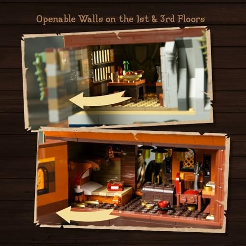 PANTASY Pirate Pub Building Kit – Modular Shipwreck Tavern Architecture Deck with Terrace Bar, Rum Bottle & Pirate Figures – Creative Nautical Dis