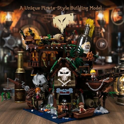 PANTASY Pirate Pub Building Kit – Modular Shipwreck Tavern Architecture Deck with Terrace Bar, Rum Bottle & Pirate Figures – Creative Nautical Dis
