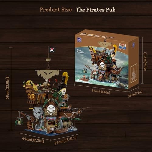 PANTASY Pirate Pub Building Kit – Modular Shipwreck Tavern Architecture Deck with Terrace Bar, Rum Bottle & Pirate Figures – Creative Nautical Dis