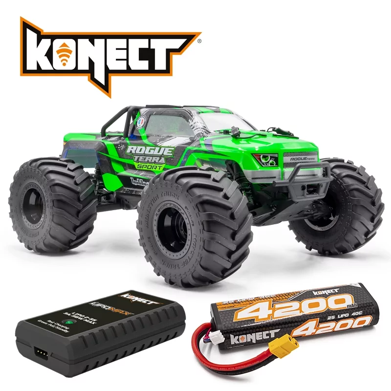 [1.ROGT.SP.GR-PACK] Hobbytech Rogue Terra Sport vert – monster truck 1/10 brushless RTR (pack accu et chargeur)