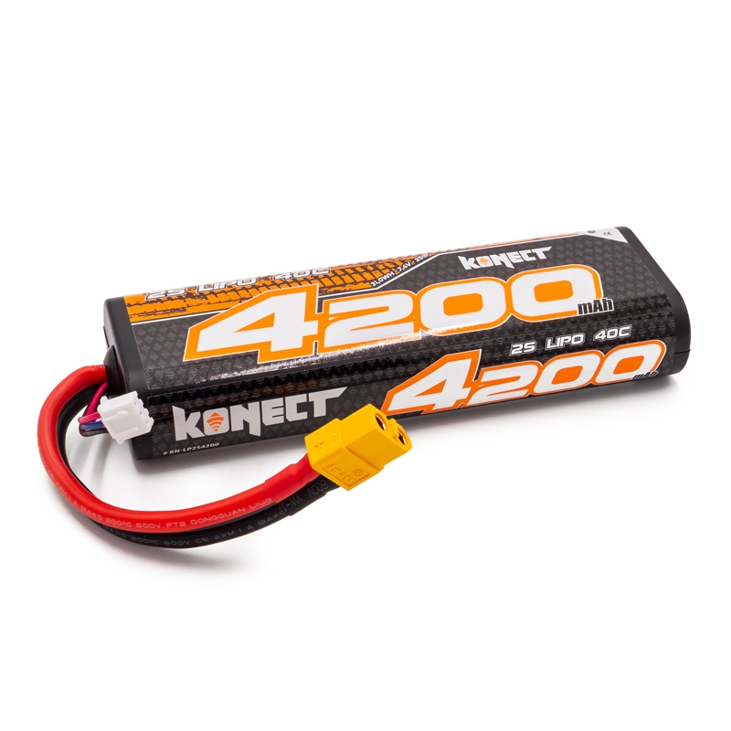 Konect Batterie LiPo 4200mAh 7.4V 40C 2S1P 31Wh (boîtier rond, XT60) KN-LP2S4200-XT60