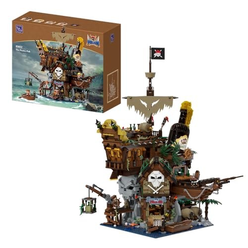 [85022] 85022 PANTASY Pirate Pub Building Kit – Modular Shipwreck Tavern Architecture Deck with Terrace Bar, Rum Bottle & Pirate Figures