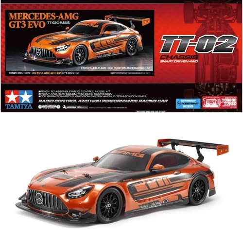 [58750] Tamiya 58750 1:10 RC Mercedes-AMG GT3 EVO TT-02 - Ferngesteuertes Auto Fahrzeug Modellbau Zusammenbauen Hobby RC Bausatz Unlackiert
