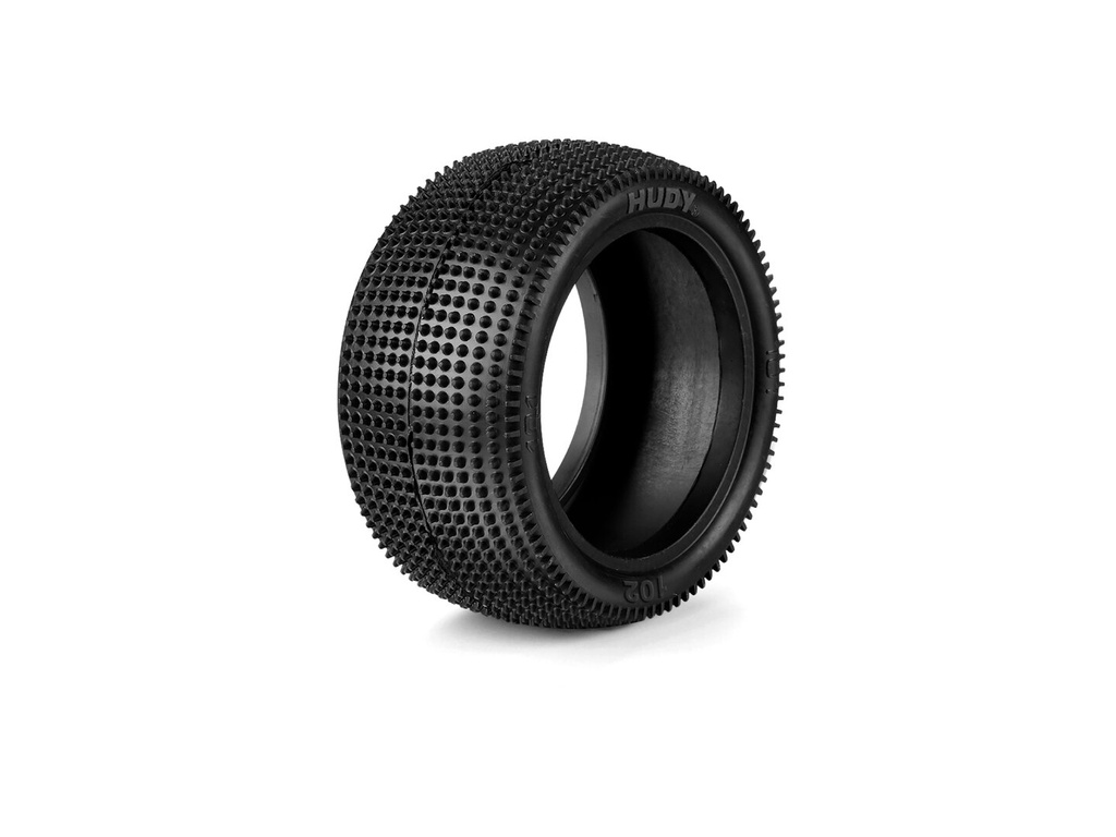 [HU-816102-M] HUDY pneus moquette buggy 2WD/4WD 1/10 arrière, sculpture 102, gomme medium (x2) HU-816102-M